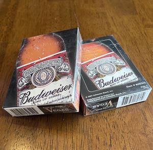 2 Packs Budweiser Playing Cards Anheuser Busch Harbro Vegas Y2K NIB Sealed poker